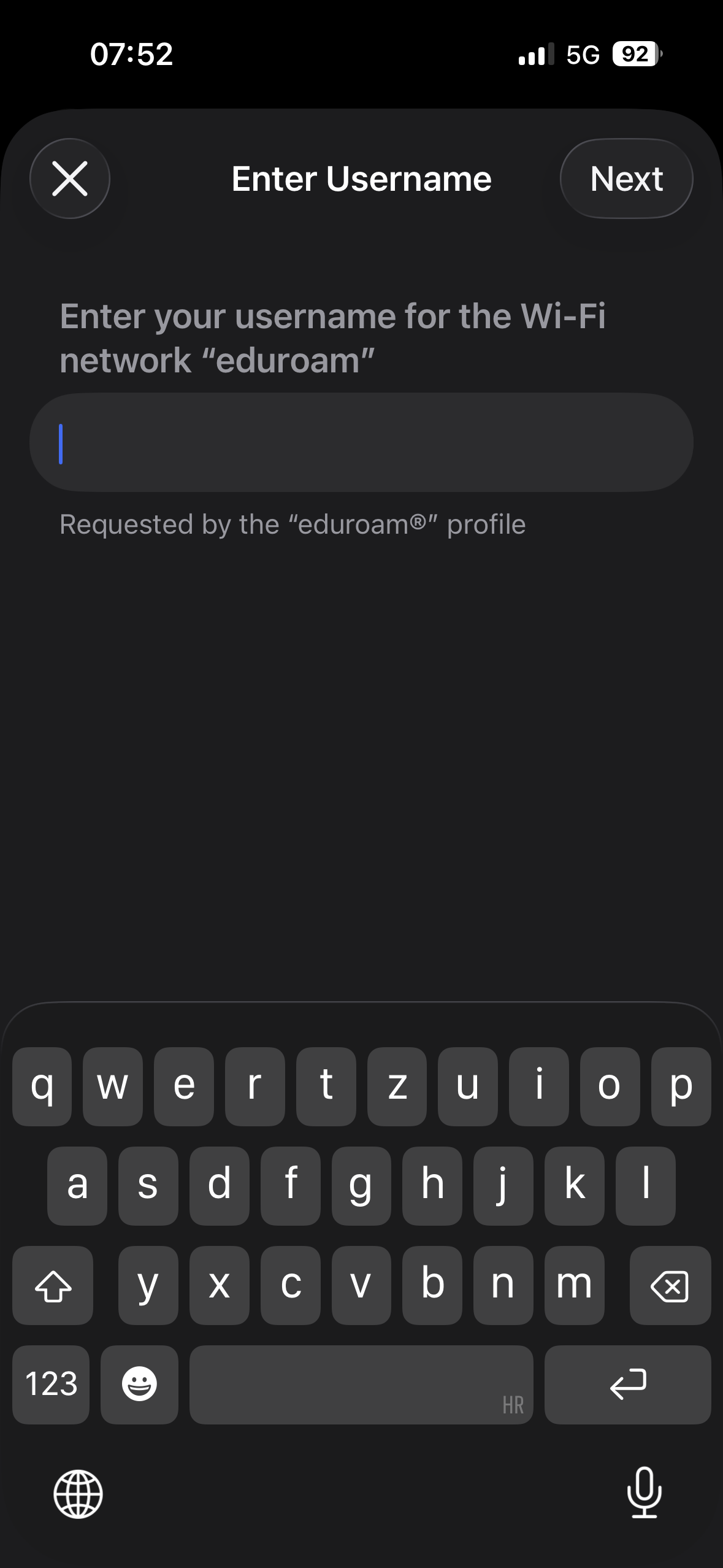 Unos korisničkog imena za eduroam